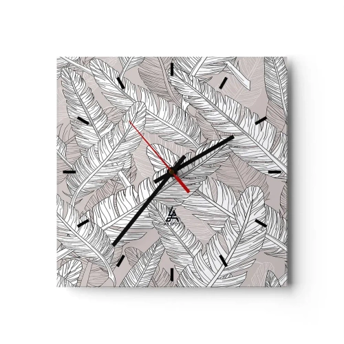 Horloge murale - Pendule murale - Motif noir et blanc avec des feuilles de bananier sur un fond clair - 30x30cm - Un tourbillon de plumes - Décoration murale moderne pour le salon et la chambre ARTTOR
