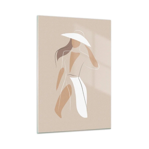 Impression sur verre - Image sur verre - Figure stylisée d'une femme au chapeau blanc - 50x70cm - Lea mode est un jeu - Décoration murale moderne pour le salon et la chambre ARTTOR