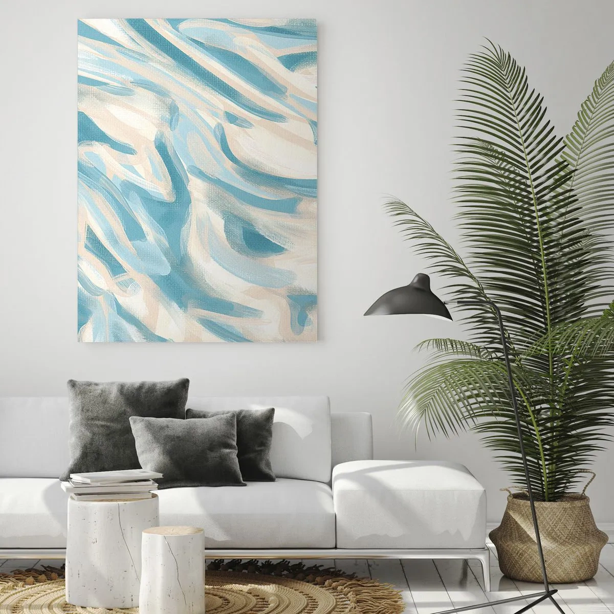 Impression sur verre - Image sur verre - Des stries bleues abstraites sur un fond clair - 80x120cm - Brise printanière - Décoration murale moderne pour le salon et la chambre ARTTOR