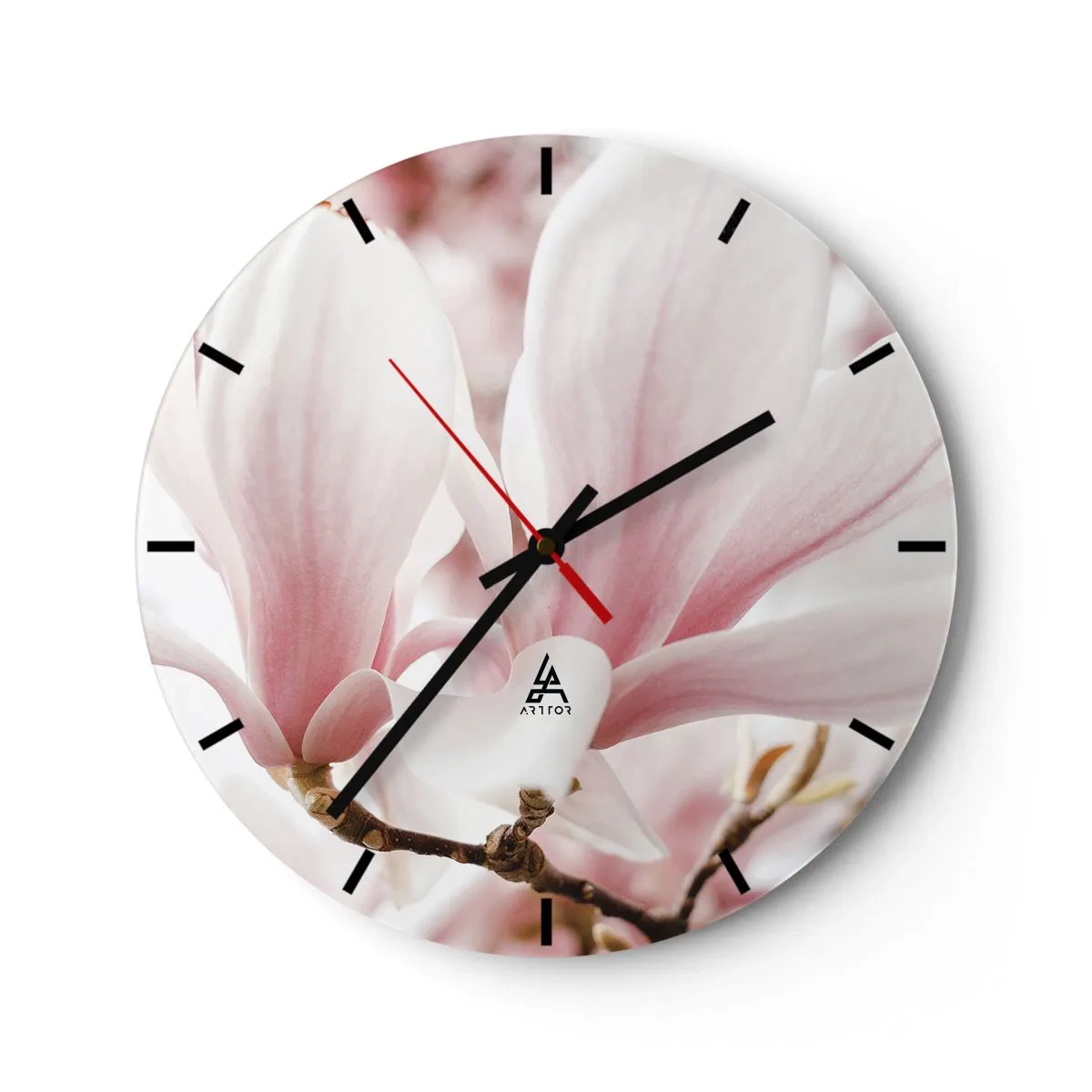 Horloge murale - Pendule murale - Magnolias délicats dans des tons de rose et de blanc - 30x30cm - Abondance de tendresse - Décoration murale moderne pour le salon, la cuisine et la chambre ARTTOR