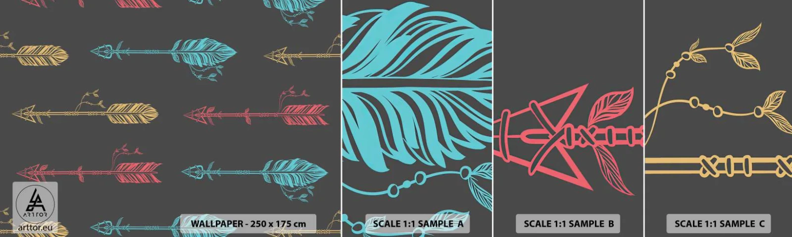 Échantillon de Papier Peint Autocollant Deluxe Sticker - Dans l'ordonnance - Abstraction, Bohème, Flèche - 100x30 cm