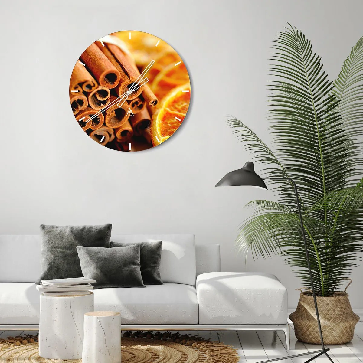 Horloge murale - Pendule murale - Bâtons de cannelle et oranges séchées dans des tons chauds - 30x30cm - Sentez-vous leurs odeurs? - Décoration murale moderne pour le salon, la cuisine et la chambre ARTTOR