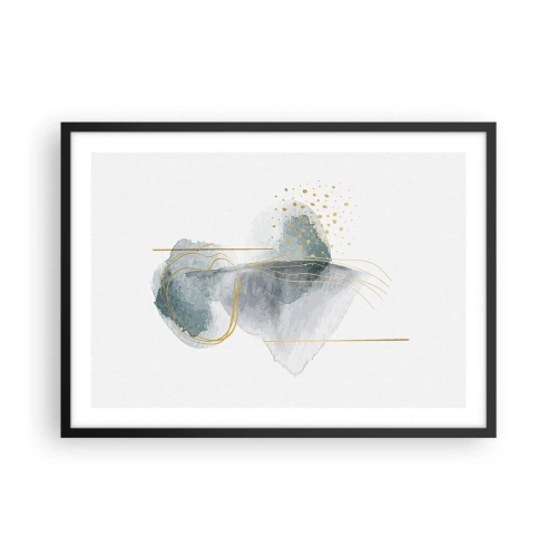 Affiche dans un cadre noir - Poster - Une composition abstraite dans des tons turquoise et or. - 70x50cm - À propos de la relation entre le gris et l'or - Décoration murale moderne pour le salon et la chambre ARTTOR