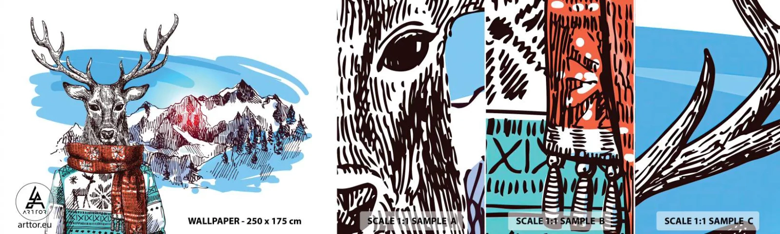 Échantillon de Papier Peint Autocollant Deluxe Sticker - Même le cerf ne gèle pas - Abstraction, Cerf, Pour les enfants - 100x30 cm