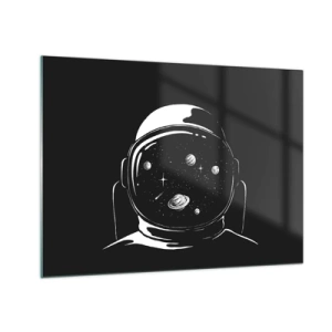 Impression sur verre - Image sur verre - Astronaute avec des étoiles et des planètes dans son casque sur fond noir - 70x50cm - Sympa la vue - Décoration murale moderne pour le salon et la chambre ARTTOR