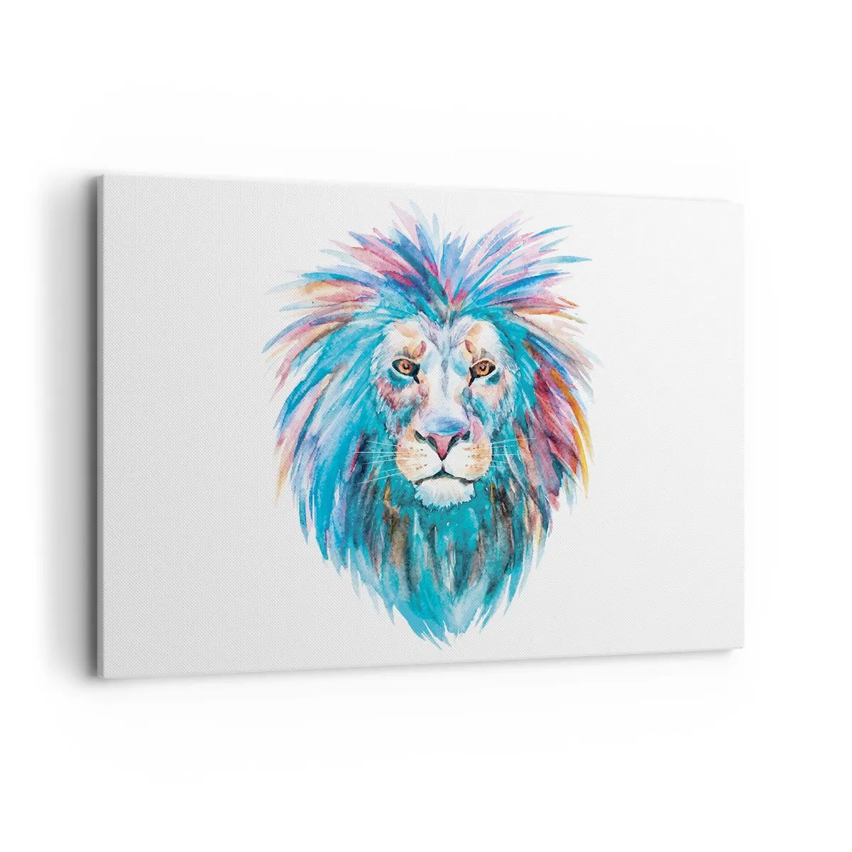 Impression sur toile - Image sur toile - Portrait à l'aquarelle d'un lion aux couleurs vives - 100x70cm - Aura électrique - Décoration murale moderne pour le salon et la chambre ARTTOR