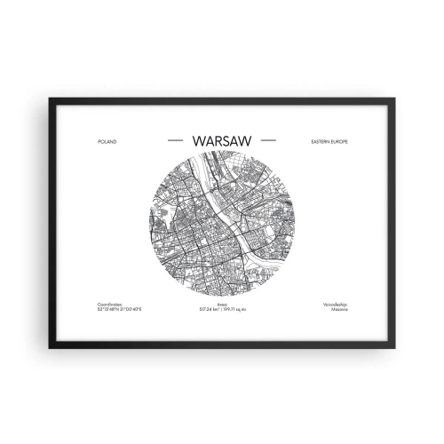Affiche dans un cadre noir - Poster - Une carte de Varsovie dans un style minimaliste - 70x50cm - Anatomie de Varsovie - Décoration murale moderne pour le salon et la chambre ARTTOR