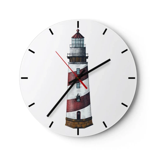 Horloge murale - Pendule murale - Un phare à rayures rouges et blanches sur fond blanc - 30x30cm - Toujours sur ses gardes - Décoration murale moderne pour le salon, la cuisine et la chambre ARTTOR