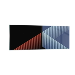 Impression sur verre - Image sur verre - Lignes géométriques dans les tons de rouge et de bleu - 140x50cm - Histoire simple - Décoration murale moderne pour le salon et la chambre ARTTOR