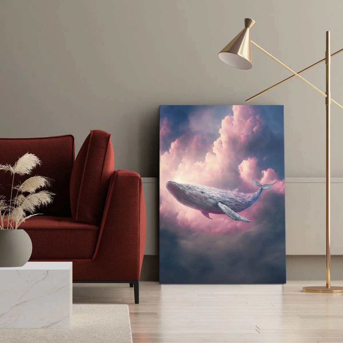 Impression sur toile - Image sur toile - Une baleine flottant dans les nuages au coucher du soleil - 80x120cm - Frottez-vous les yeux - Décoration murale moderne pour le salon et la chambre ARTTOR