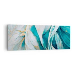 Impression sur toile - Image sur toile - Feuilles bleues abstraites avec des détails dorés - 140x50cm - Abstraction bleue avec un motif doré - Décoration murale moderne pour le salon et la chambre ARTTOR