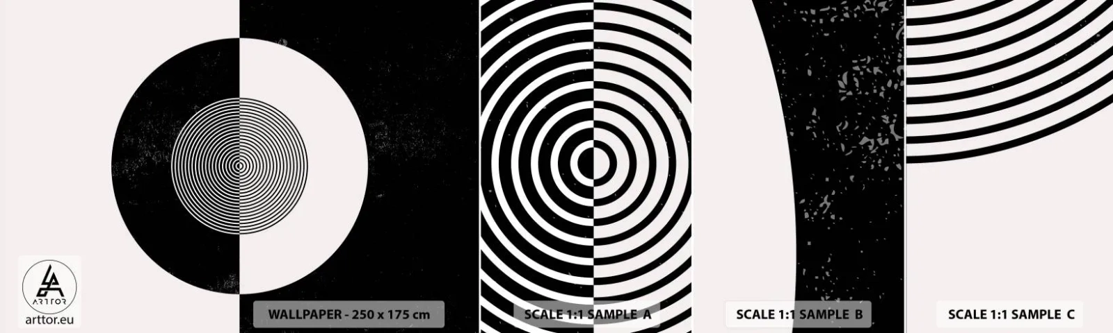 Échantillon De Papier Peint Standard Eco - Harmonie de noir et blanc - Abstraction, Morceau, Noir et blanc - 100x30 cm