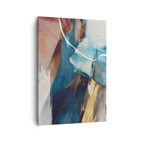 Impression sur toile - Image sur toile - Coups de pinceau abstraits dans des tons de bleu et d'or - 50x70cm - Avec panache et énergie - Décoration murale moderne pour le salon et la chambre ARTTOR