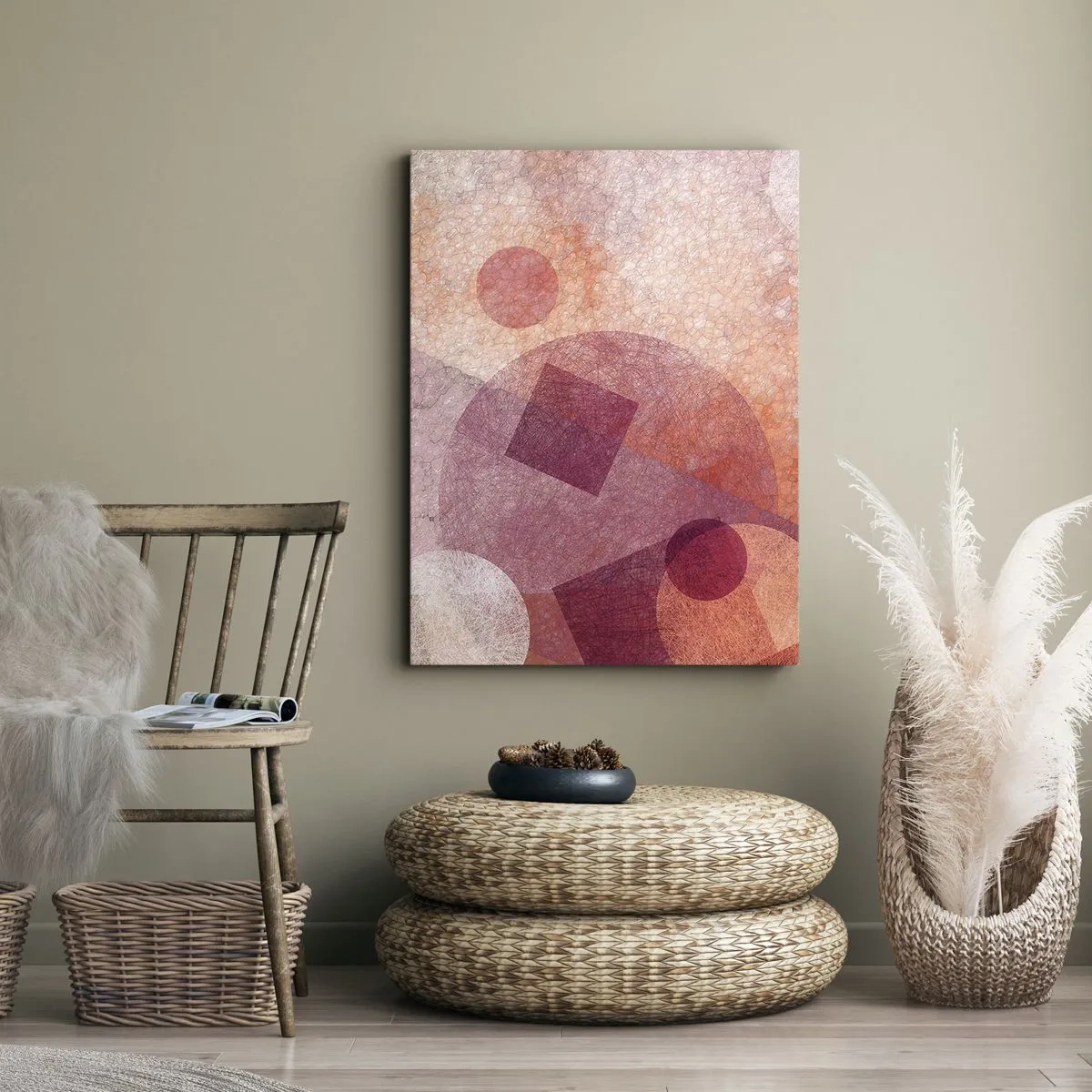 Impression sur toile - Image sur toile - Formes géométriques abstraites dans des tons pastel de rose - 50x70cm - Transformations géométriques en rose - Décoration murale moderne pour le salon et la chambre ARTTOR