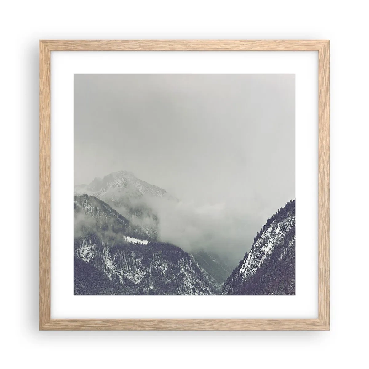 Affiche dans un chêne clair - Poster - Vallée brumeuse - 40x40 cm