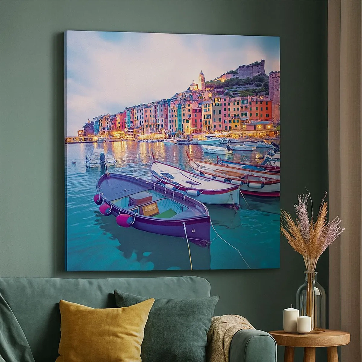 Impression sur toile - Image sur toile - Soirée colorée au port - 30x30 cm