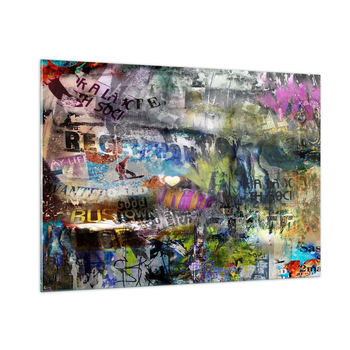 Impression sur verre - Image sur verre - Collage de graffitis abstraits colorés - 100x70cm - Collage de souvenirs - Décoration murale moderne pour le salon et la chambre ARTTOR