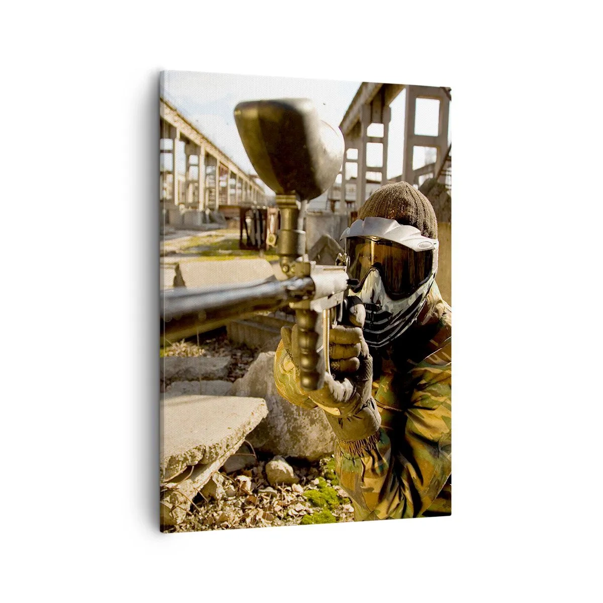 Impression sur toile - Image sur toile - Un joueur de paintball en tenue de camouflage visant un marqueur - 50x70cm - Et vous pouvez devenir un héros - Décoration murale moderne pour le salon et la chambre ARTTOR