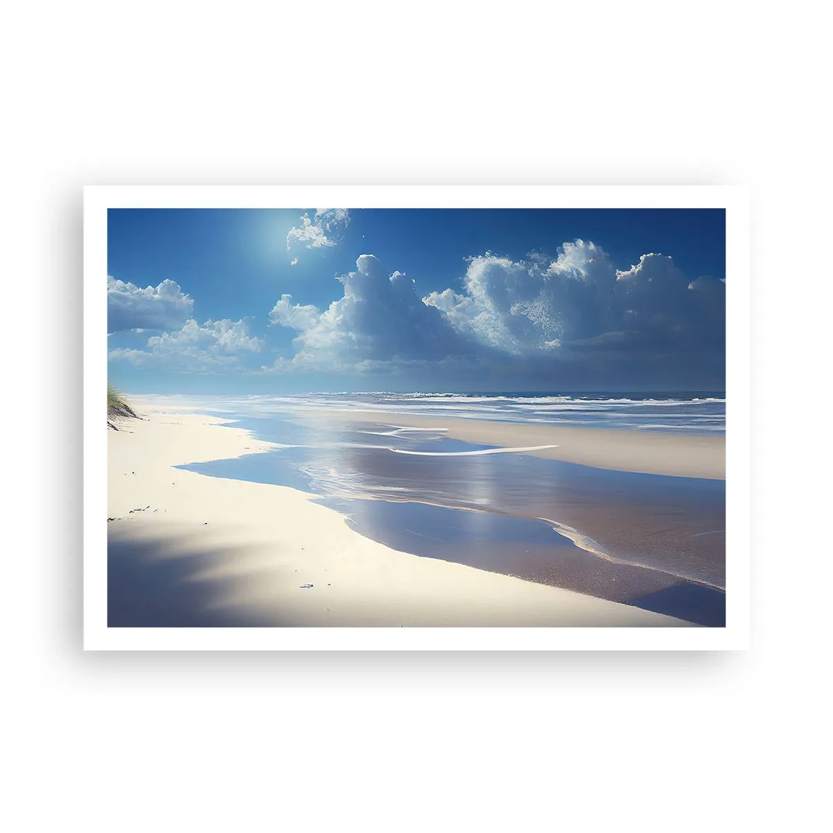 Affiche - Poster - Une plage de sable avec des vagues sous un ciel bleu - 100x70cm - Des vacances paradisiaques - Décoration murale moderne pour le salon et la chambre ARTTOR