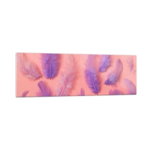 Impression sur verre - Image sur verre - Plumes violettes et roses sur fond pastel - 160x50cm - Oiseau de désir lilas - Décoration murale moderne pour le salon et la chambre ARTTOR