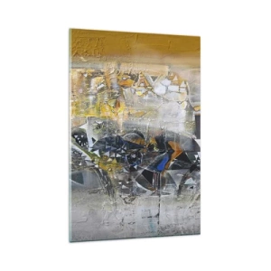 Impression sur verre - Image sur verre - Abstraction avec des nuances dominantes de jaune et de gris - 80x120cm - Tout se met en place - Décoration murale moderne pour le salon et la chambre ARTTOR