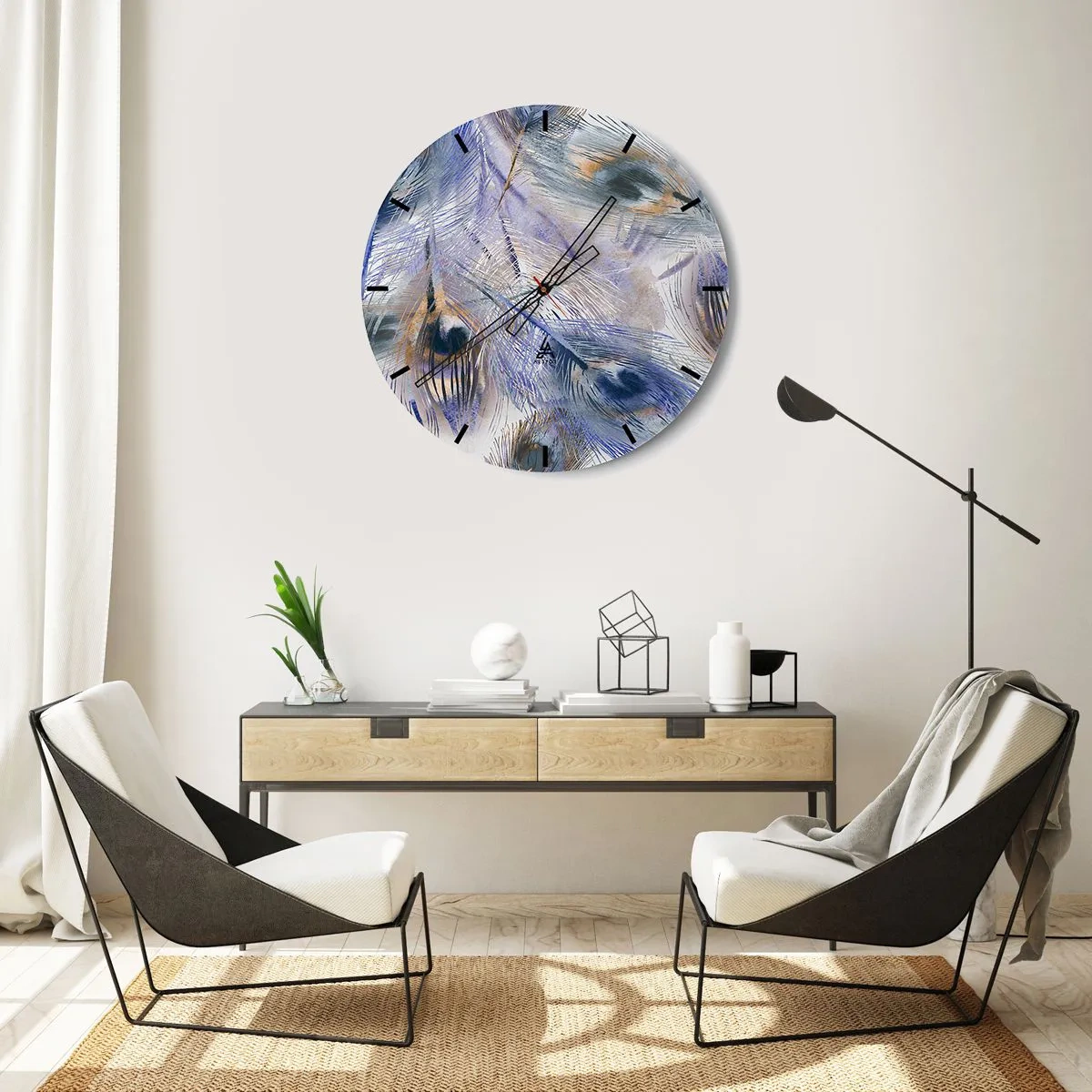 Horloge murale - Pendule murale - Une composition inspirée des plumes de paon dans un style artistique - 30x30cm - Composition de paon - Décoration murale moderne pour le salon, la cuisine et la chambre ARTTOR