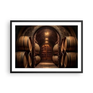 Affiche dans un cadre noir - Poster - Cave à vin avec tonneaux en bois et étagères à vin - 70x50cm - Cave climatisée - Décoration murale moderne pour le salon et la chambre ARTTOR