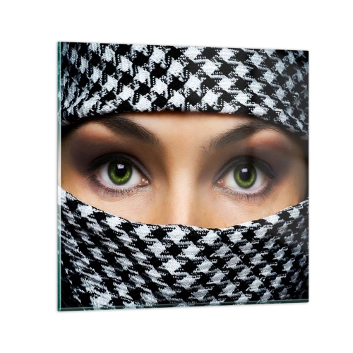 Impression sur verre - Image sur verre - Un portrait d'une beauté voilée aux yeux verts - 60x60 cm