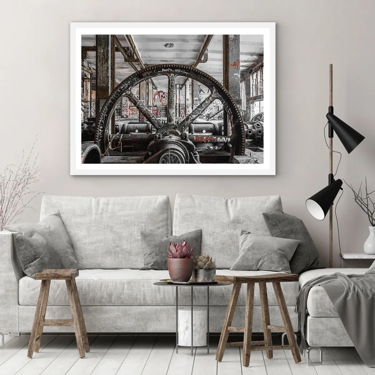 Affiche dans un cadre blanc - Poster - Vie secrète d'une usine - 100x70 cm