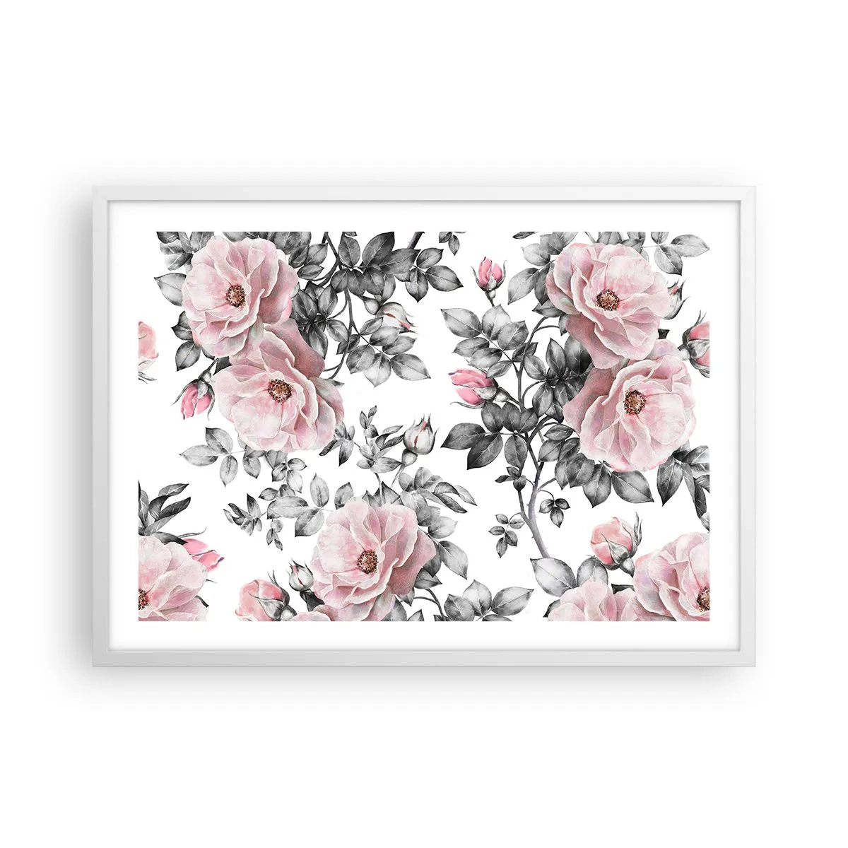 Affiche dans un cadre blanc - Poster - Se perdre dans les fleurs des roses - 70x50 cm