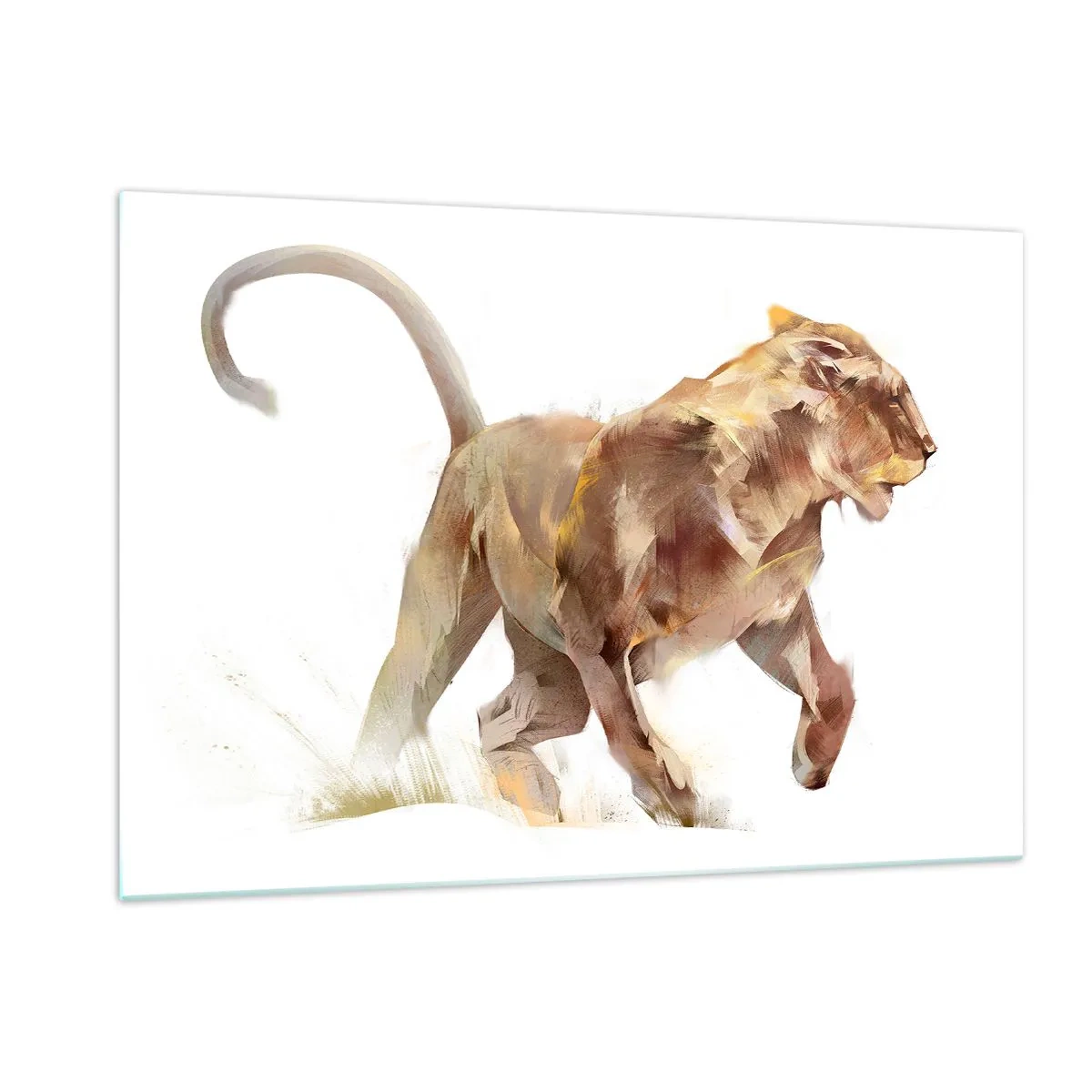 Impression sur verre - Image sur verre - Silhouette dynamique d'un lion dans un style artistique sur fond blanc - 120x80cm - Grâce sauvage - Décoration murale moderne pour le salon et la chambre ARTTOR