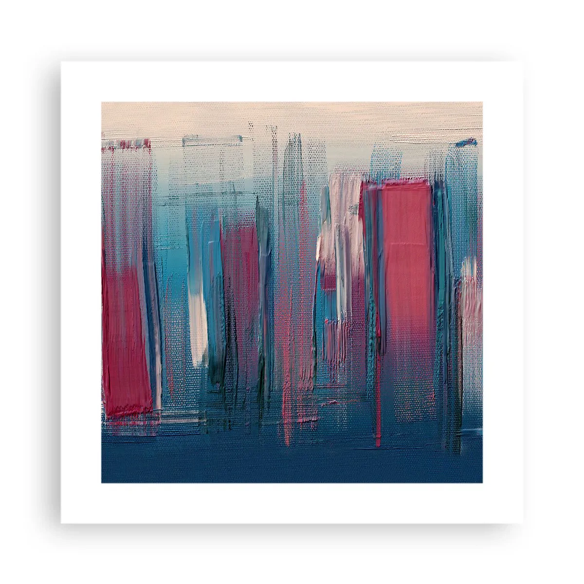 Affiche - Poster - Composition verticale en bleu et rouge - 40x40 cm