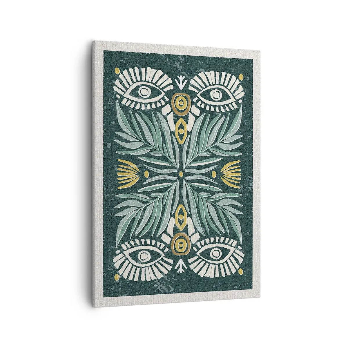 Impression sur toile - Image sur toile - Motif végétal symétrique sur fond vert - 50x70cm - Comme une découpe folklorique - Décoration murale moderne pour le salon et la chambre ARTTOR