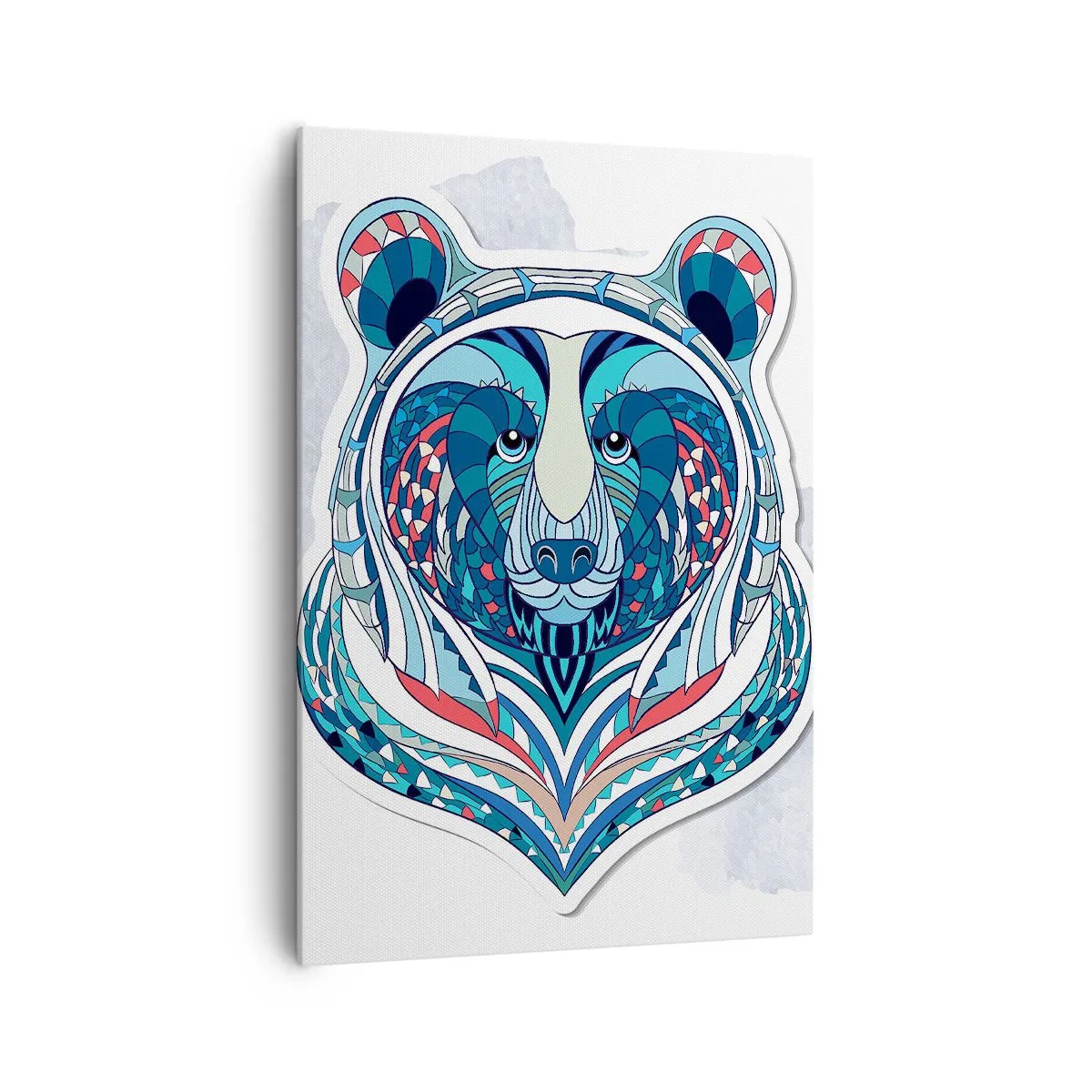 Impression sur toile - Image sur toile - Ours géométrique dans les tons bleu et rouge - 70x100cm - Vive le Groenland ! - Décoration murale moderne pour le salon et la chambre ARTTOR