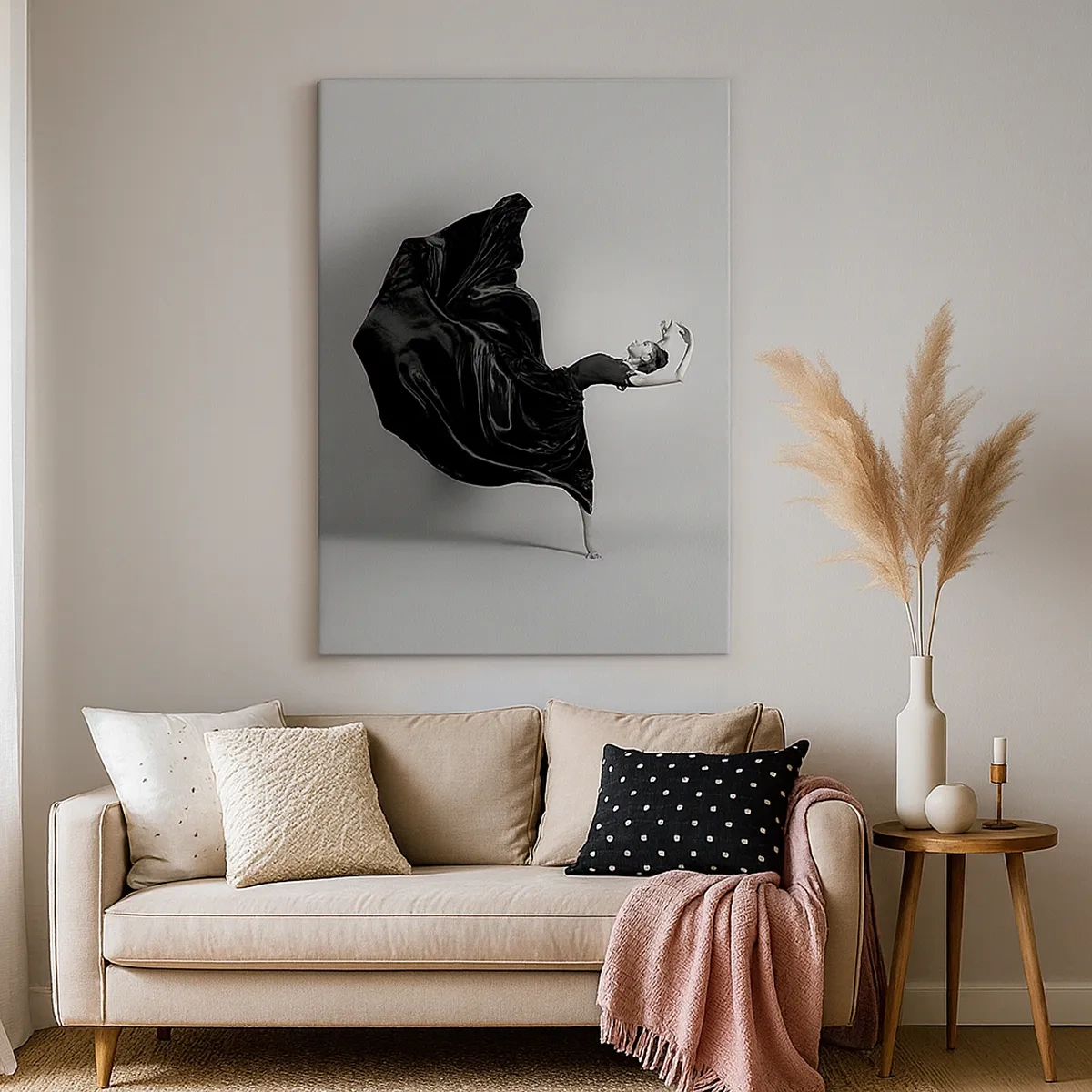 Impression sur toile - Image sur toile - Une danseuse élégante en robe noire en mouvement - 50x70cm - Musique ailées - Décoration murale moderne pour le salon et la chambre ARTTOR
