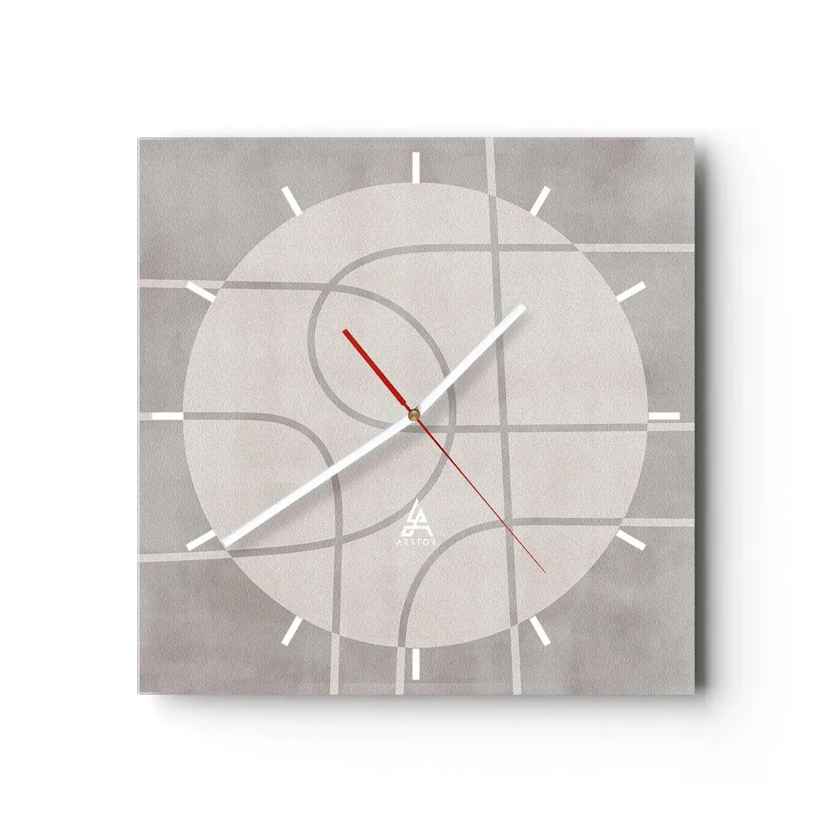 Horloge murale - Pendule murale - Motif géométrique dans les tons de gris et de blanc - 30x30cm - Circulaire et tout droit - Décoration murale moderne pour le salon et la chambre ARTTOR