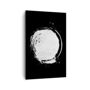 Impression sur toile - Image sur toile - Un cercle blanc sur fond noir dans un style minimaliste. - 80x120cm - Belle sortie - Décoration murale moderne pour le salon et la chambre ARTTOR