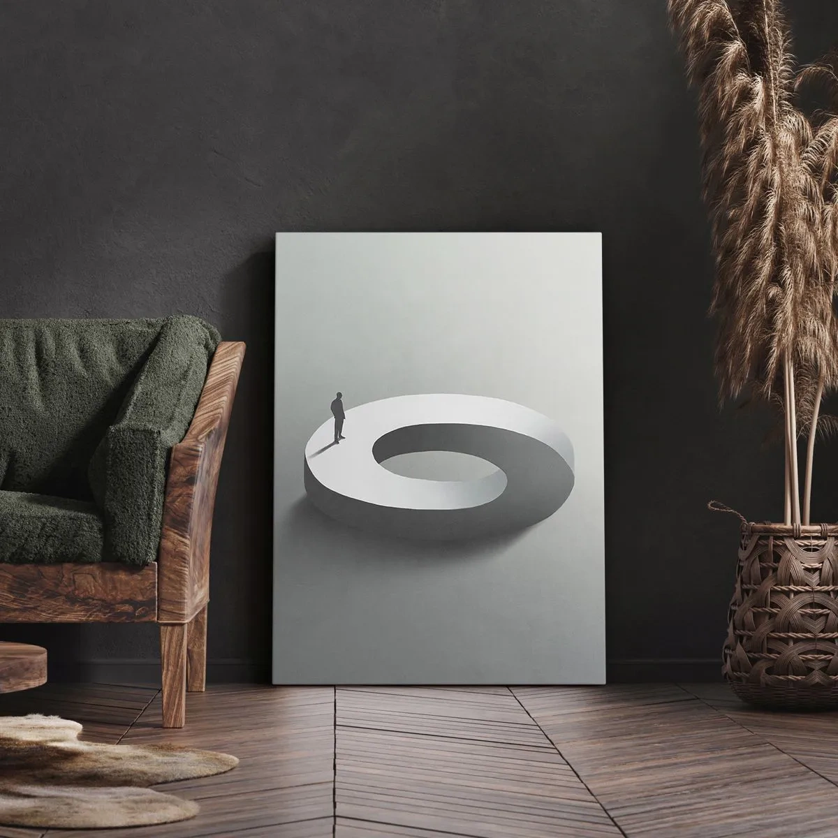 Impression sur toile - Image sur toile - Un homme sur une structure grise et abstraite - 70x100cm - Et sois intelligent ici - Décoration murale moderne pour le salon et la chambre ARTTOR