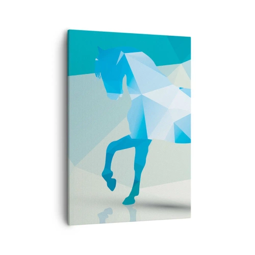 Impression sur toile - Image sur toile - Silhouette géométrique d'un cheval dans des tons bleus - 50x70cm - Cheval géométrique en turquoise - Décoration murale moderne pour le salon et la chambre ARTTOR