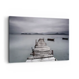 Impression sur toile - Image sur toile - Un pont en bois menant à la surface calme du lac - 120x80cm - Tu peux partir demain - Décoration murale moderne pour le salon et la chambre ARTTOR