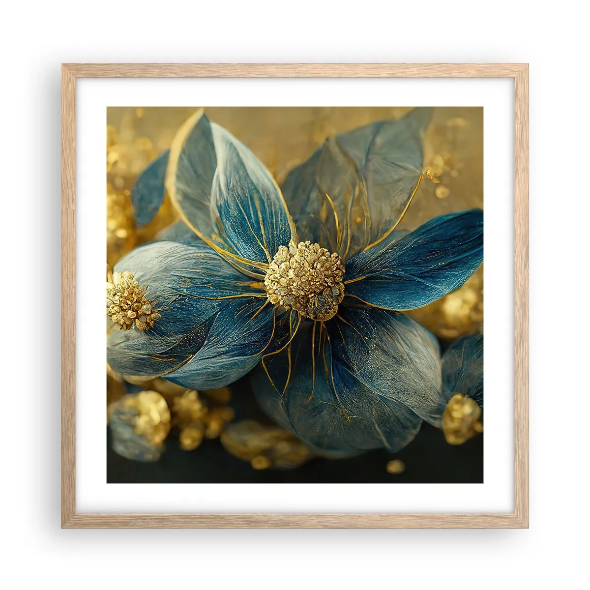 Affiche dans un chêne clair - Poster - Fleurir avec de l'or - 50x50 cm