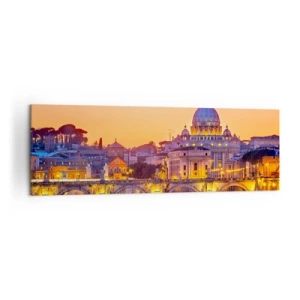 Impression sur toile - Image sur toile - Panorama du Vatican au coucher du soleil avec un pont sur la rivière - 160x50cm - Coucher de soleil sur la ville éternelle - Décoration murale moderne pour le salon et la chambre ARTTOR