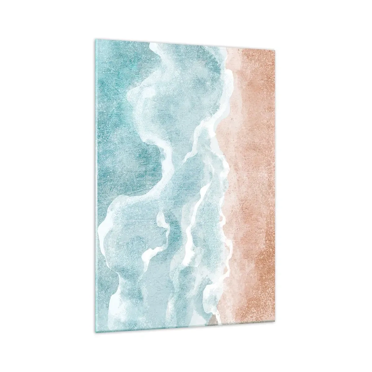 Impression sur verre - Image sur verre - Plage abstraite avec des vagues dans les tons bleus et beiges - 70x100cm - Abstraction du nuage - Décoration murale moderne pour le salon et la chambre ARTTOR