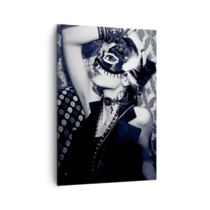 Impression sur toile - Image sur toile - Une femme portant un masque vénitien sur un fond de motifs ornés. - 70x100cm - Décorations, ornements, motifs… - Décoration murale moderne pour le salon et la chambre ARTTOR