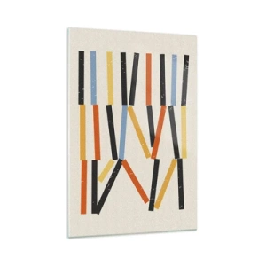 Impression sur verre - Image sur verre - Composition abstraite avec des rectangles colorés et noirs disposés horizontalement - 70x100cm - Composition de niveaux - Décoration murale moderne pour le salon et la chambre ARTTOR