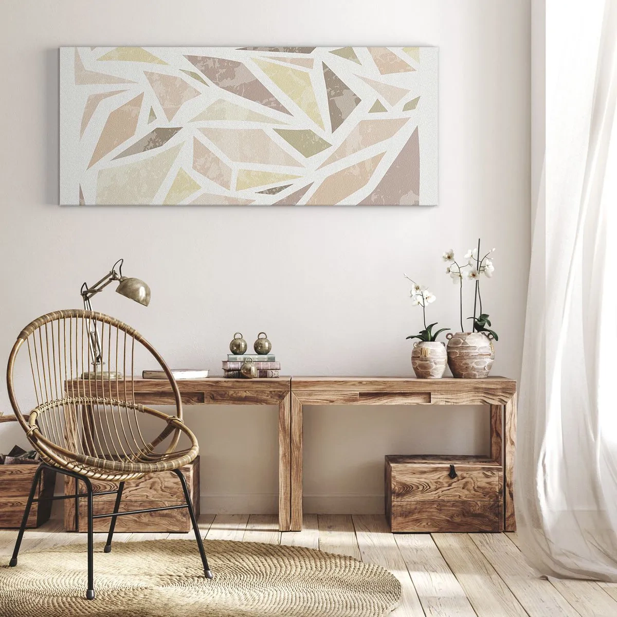 Impression sur toile - Image sur toile - Formes géométriques abstraites aux couleurs pastel - 120x50cm - Composition de vitraux - Décoration murale moderne pour le salon et la chambre ARTTOR