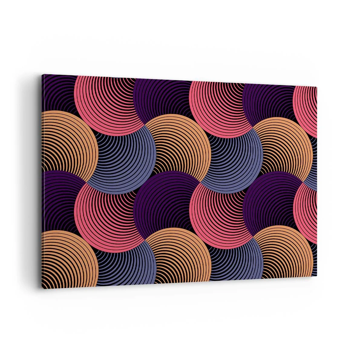 Impression sur toile - Image sur toile - Cercles géométriques dans des tons de rose, violet et or - 100x70cm - Dans un rythme circulaire - Décoration murale moderne pour le salon et la chambre ARTTOR