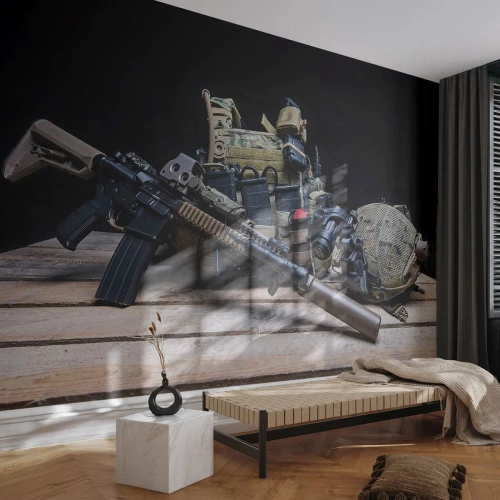 Papier Peint Photo Standard Eco - Se reposer! - Militaire, Fusil, Arme - 150x105 cm