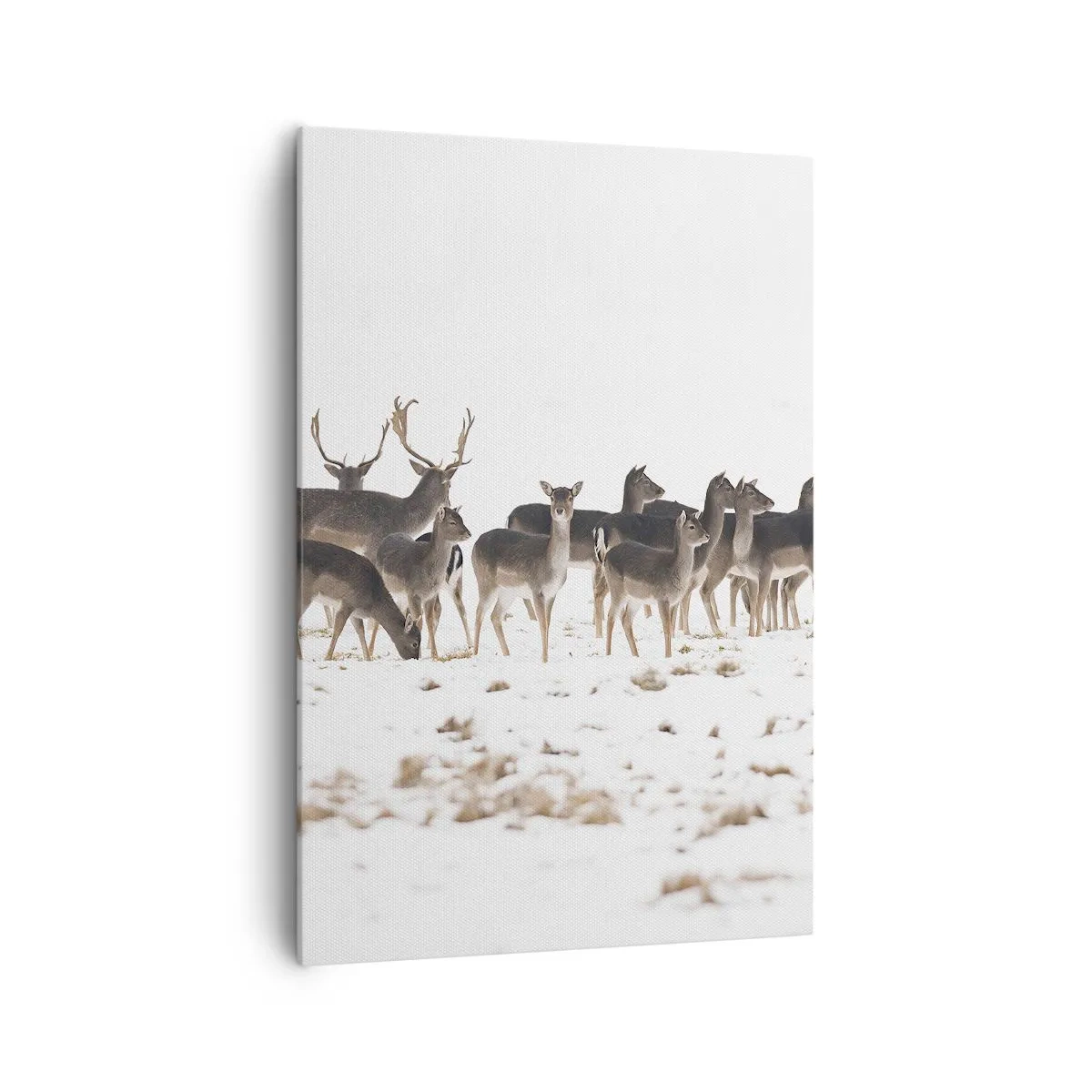 Impression sur toile - Image sur toile - Un troupeau de cerfs sur fond de neige - 70x100cm - Les fêtes approchent ? - Décoration murale moderne pour le salon et la chambre ARTTOR