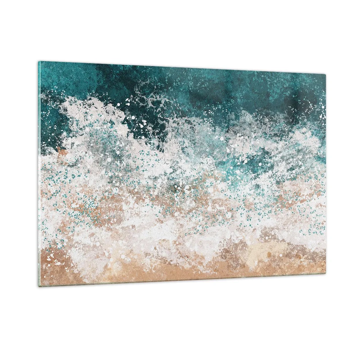 Impression sur verre - Image sur verre - Vague de mer abstraite dans des tons de turquoise, blanc et beige sable - 120x80cm - Histoires de la mer - Décoration murale moderne pour le salon et la chambre ARTTOR